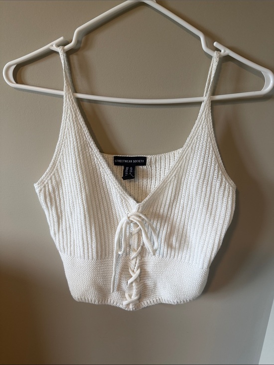Streetwear Society Tops - STREETWEAR SOCIETY NWT Knit Lace-Up Corset Tank Top Cropped White Y2K Size XL